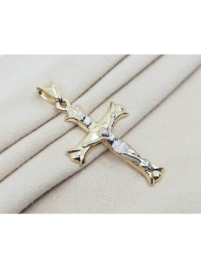Beautiful 14k Two Tone Multi Color Gold Designer Jesus On Cross Charm Pendant